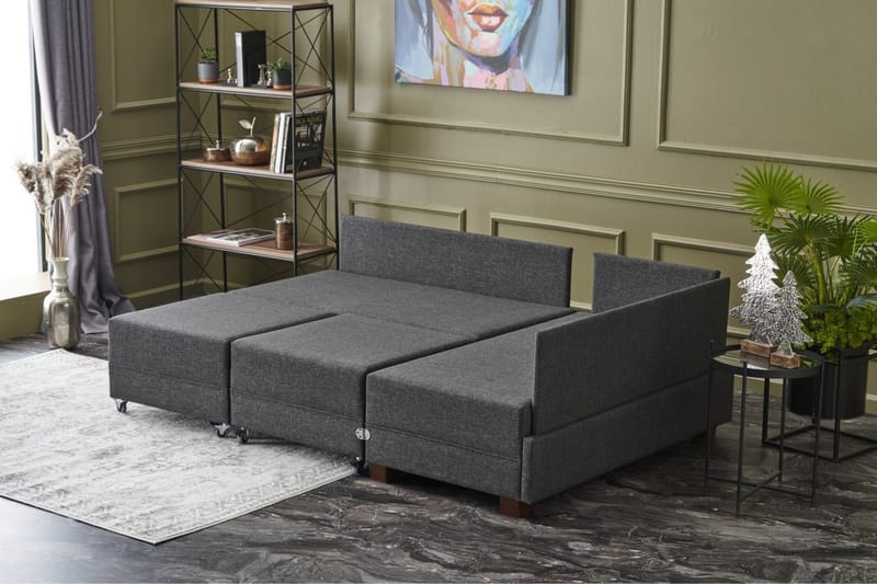 BARUDA Bäddsoffa m. Divan 4-sits 140x190 Antracit - Bäddsoffor - Bäddsoffa divan