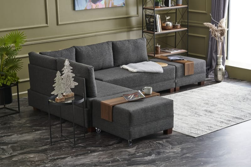 BARUDA Bäddsoffa m. Divan 4-sits 140x190 Antracit - Möbler - Vardagsrum - Bäddsoffor