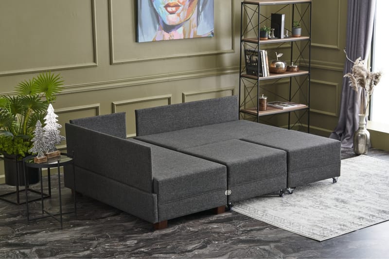 BARUDA Bäddsoffa m. Divan 4-sits 140x190 Antracit - Möbler - Vardagsrum - Bäddsoffor