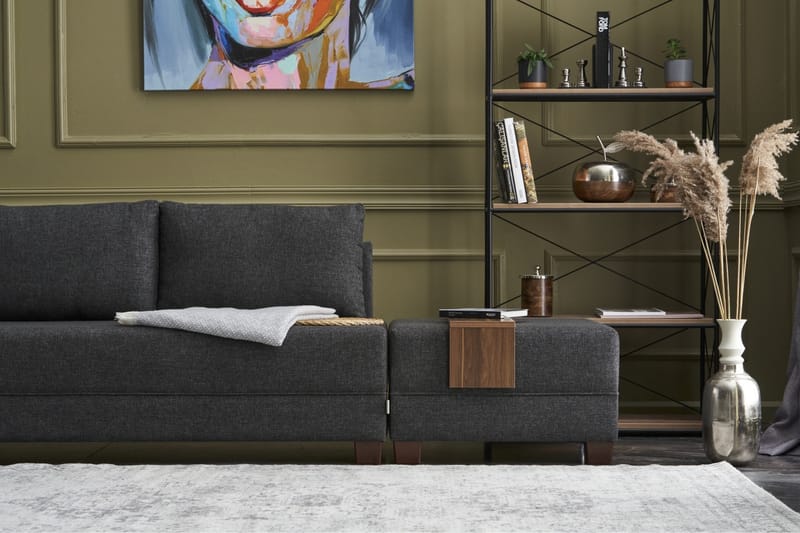 BARUDA Bäddsoffa m. Divan 4-sits 140x190 Antracit - Bäddsoffor - Bäddsoffa divan