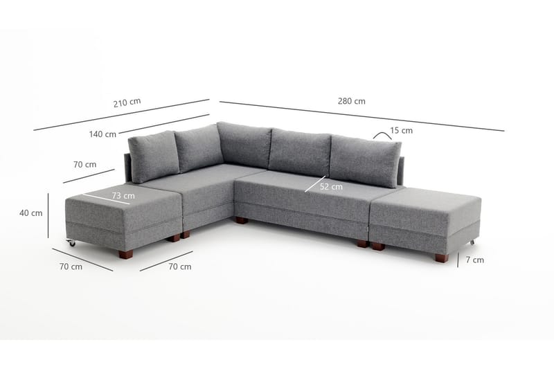 BARUDA Bäddsoffa m. Divan 4-sits 140x190 Antracit - Bäddsoffor - Bäddsoffa divan