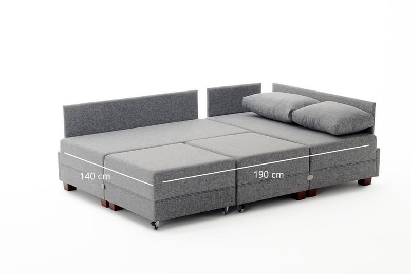 BARUDA Bäddsoffa m. Divan 4-sits 140x190 Antracit - Bäddsoffor - Bäddsoffa divan