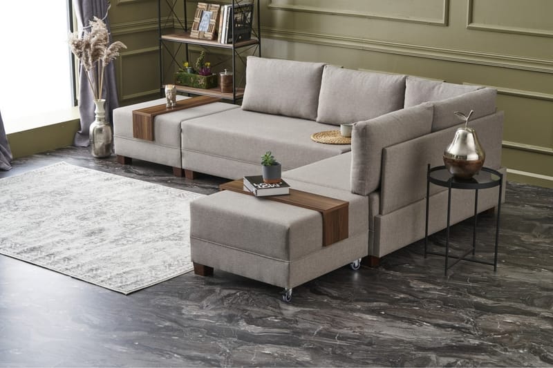 BARUDA Bäddsoffa m. Divan 4-sits 140x190 Cream - Möbler - Vardagsrum - Bäddsoffor