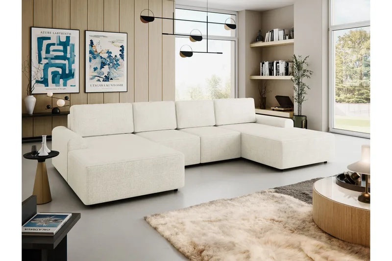 Bella Bäddsoffa Dubbeldivan 4-sits i Plysch - Beige - Möbler - Vardagsrum - Bäddsoffor - U bäddsoffa