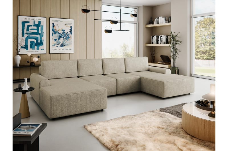 Bella Bäddsoffa Dubbeldivan 4-sits i Plysch - Beige - Möbler - Vardagsrum - Bäddsoffor - U bäddsoffa
