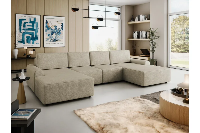 Bella Bäddsoffa Dubbeldivan 4-sits i Plysch - Beige - Möbler - Vardagsrum - Bäddsoffor - U bäddsoffa