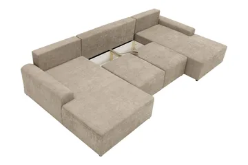 Bella Bäddsoffa Dubbeldivan 4-sits i Plysch - Grå - Möbler - Vardagsrum - Bäddsoffor - U bäddsoffa