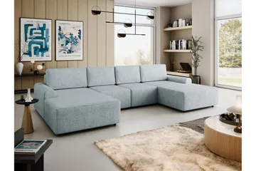 Bella Bäddsoffa Dubbeldivan 4-sits i Plysch - Grå - Möbler - Vardagsrum - Bäddsoffor - U bäddsoffa