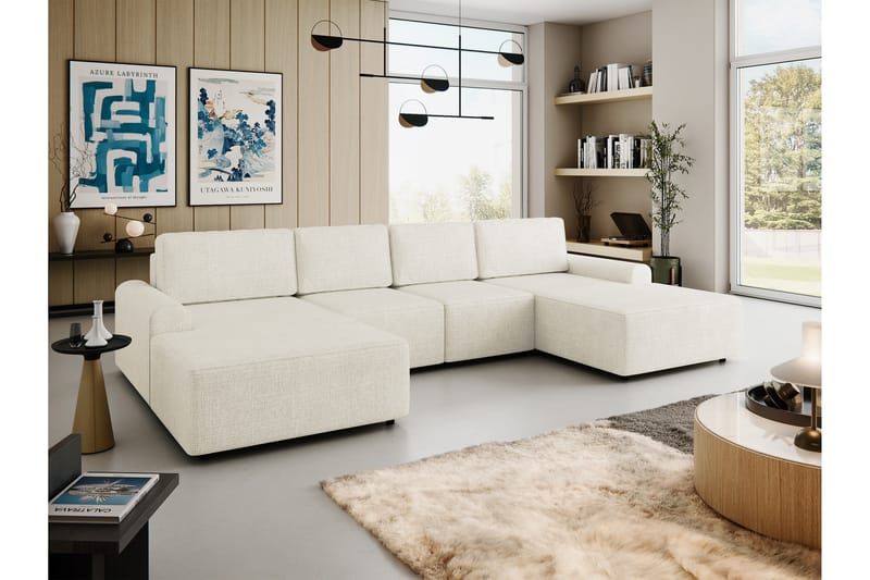 Bella Bäddsoffa Dubbeldivan 4-sits i Plysch - Beige - Möbler - Vardagsrum - Bäddsoffor - U bäddsoffa