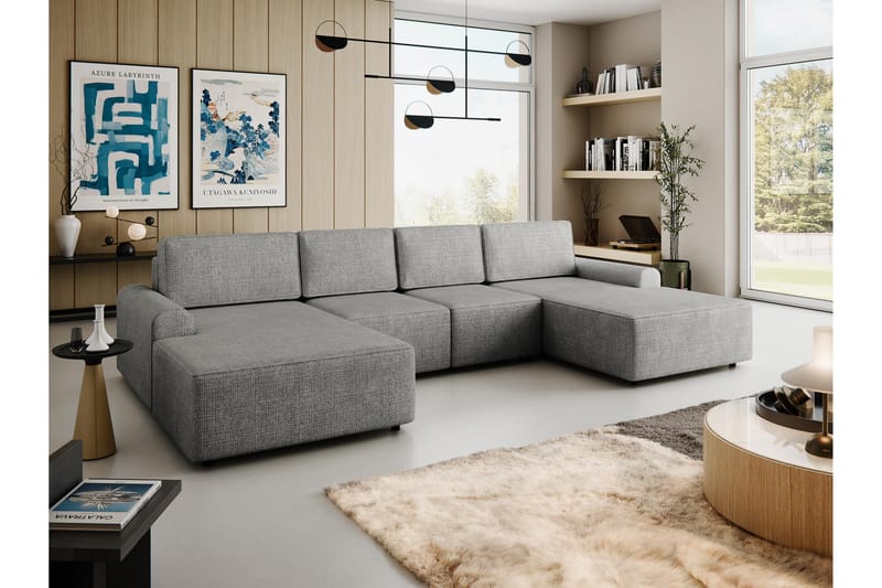 Bella Bäddsoffa Dubbeldivan 4-sits i Plysch - Grå - Möbler - Vardagsrum - Bäddsoffor - U bäddsoffa