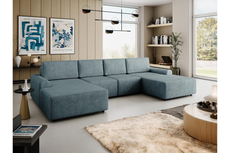 Bella Bäddsoffa Dubbeldivan 4-sits i Plysch - Grå - Möbler - Vardagsrum - Bäddsoffor - U bäddsoffa