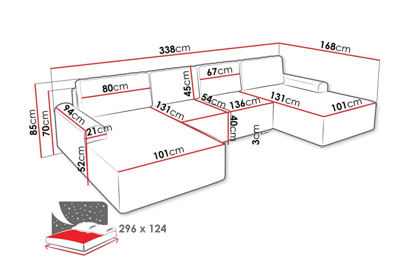 Bella Bäddsoffa Dubbeldivan 4-sits i Plysch - Beige - Möbler - Vardagsrum - Bäddsoffor - U bäddsoffa