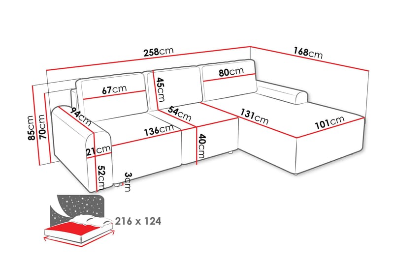 Bella Bäddsoffa med Divan 3-sits i Plysch - Grå - Möbler - Vardagsrum - Bäddsoffor
