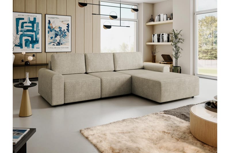 Bella Bäddsoffa med Divan 3-sits i Plysch - Beige - Möbler - Vardagsrum - Bäddsoffor