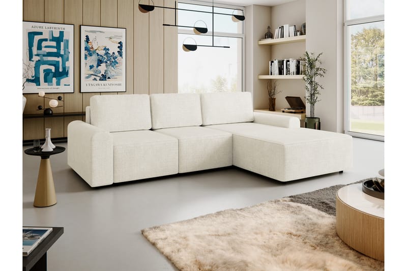 Bella Bäddsoffa med Divan 3-sits i Plysch - Beige - Möbler - Vardagsrum - Bäddsoffor