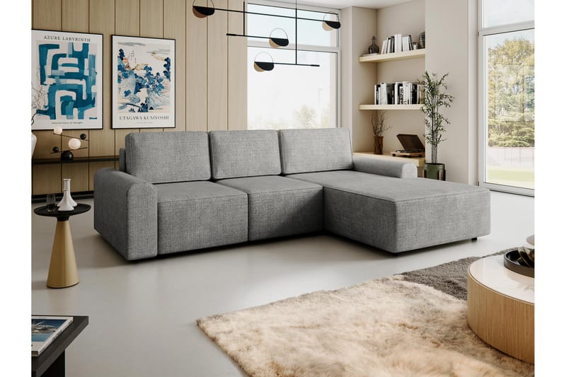 Bella Bäddsoffa med Divan 3-sits i Plysch - Grå - Möbler - Vardagsrum - Bäddsoffor
