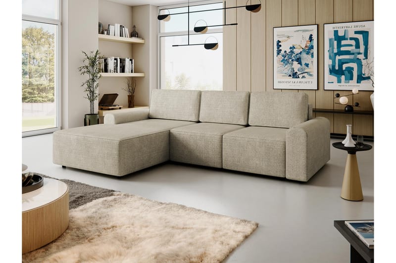 Bella Bäddsoffa med Divan 3-sits i Plysch - Beige - Möbler - Vardagsrum - Bäddsoffor