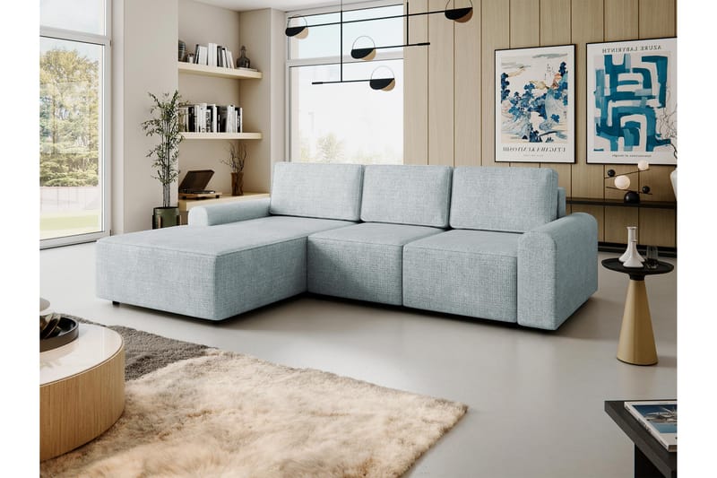 Bella Bäddsoffa med Divan 3-sits i Plysch - Grå - Möbler - Vardagsrum - Bäddsoffor