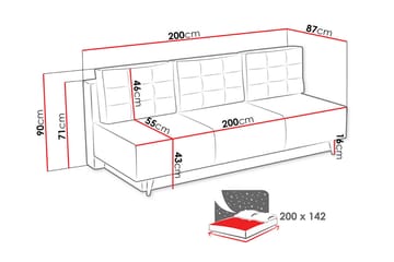Bella Längsbäddad Bäddsoffa 142x200 cm med Förvaring i Tyg - Grå - Möbler - Vardagsrum - Bäddsoffor - 4-sits bäddsoffa