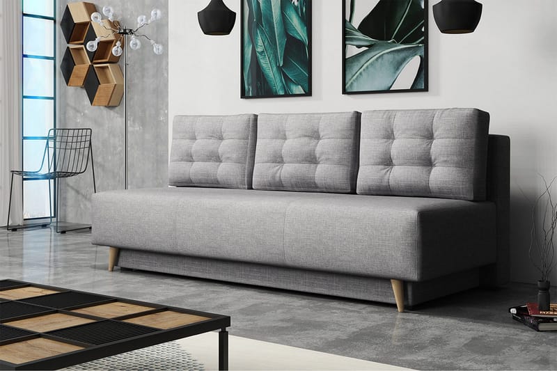 Bella Längsbäddad Bäddsoffa 142x200 cm med Förvaring i Tyg - Grå - Möbler - Vardagsrum - Bäddsoffor - 4-sits bäddsoffa
