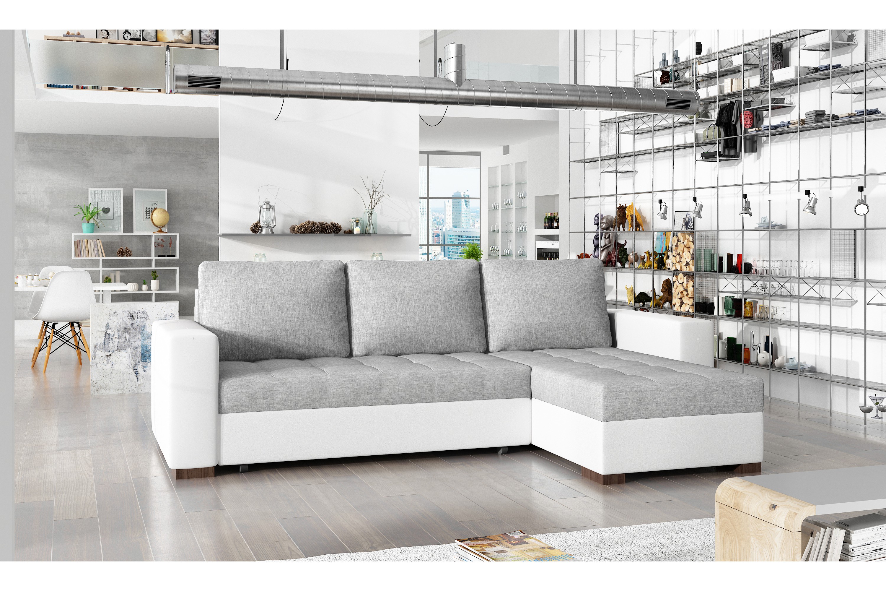 benague bäddsoffa med divan grå/vit -