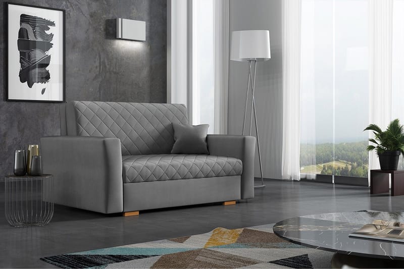Bensbyn 2-sits Bäddsoffa 115x196 cm Bäddbar Diamantsydd i Sammet - Grå - Möbler - Vardagsrum - Bäddsoffor