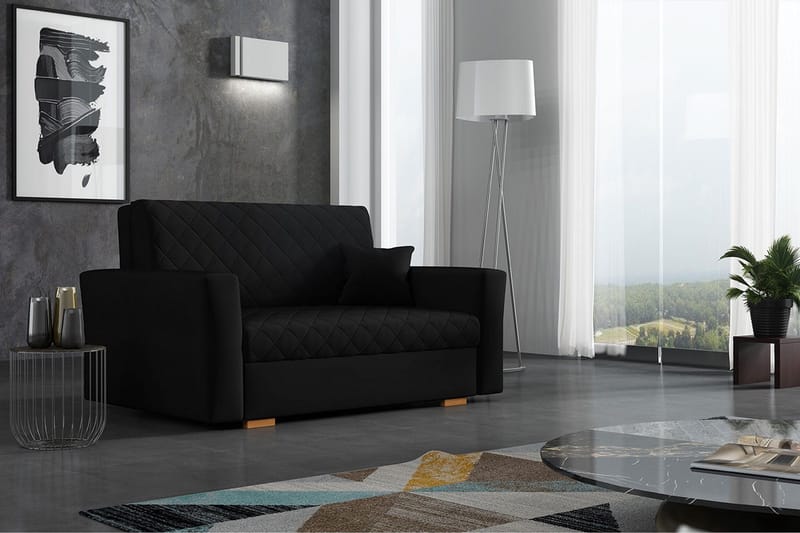 Bensbyn 2-sits Bäddsoffa 115x196 cm Bäddbar Rutmönster i Tyg - Svart - Möbler - Vardagsrum - Bäddsoffor