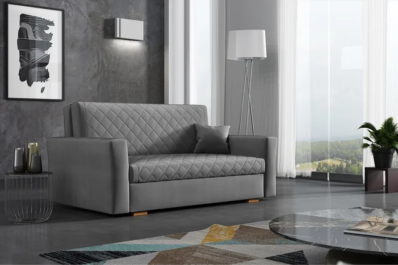 Bensbyn 2-sits Bäddsoffa 132x196 cm Bäddbar Diamantquiltad i Tyg - Grå - Möbler - Vardagsrum - Bäddsoffor