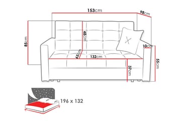 Bensbyn 2-sits Rektangulär Bäddsoffa 132x196 cm med Förvaring i Tyg - Grå - Möbler - Vardagsrum - Bäddsoffor