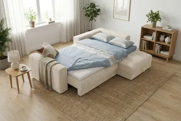 Bergen Extra djup 3-sits Bäddsoffa med Divan och Bäddmadrass i Polyesterskum och Tvättbar klädsel - Beige - Möbler - Vardagsrum - Bäddsoffor