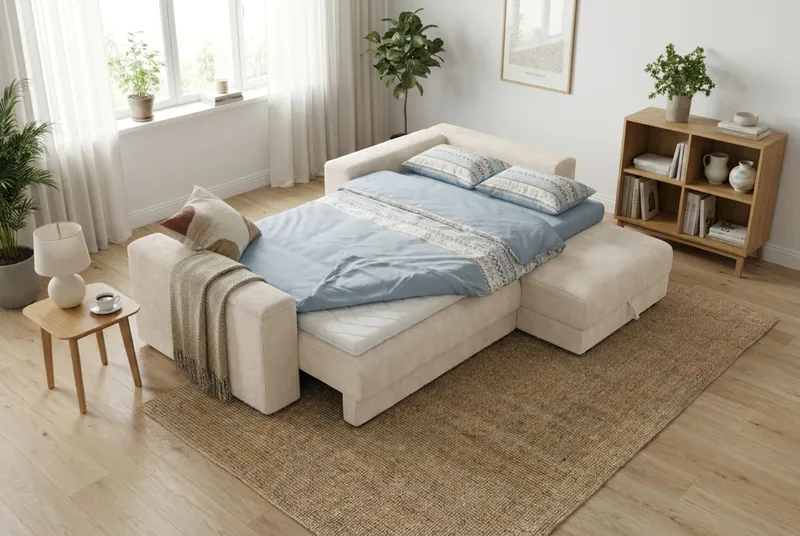 Bergen Extra djup 3-sits Bäddsoffa med Divan och Bäddmadrass i Polyesterskum Vändbar Sommar- & Vintersida och Tvättbar klädsel - Beige - Möbler - Vardagsrum - Bäddsoffor - Bäddsoffa divan