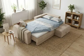 Bergen Extra djup 3-sits Bäddsoffa med Divan och Bäddmadrass i Polyesterskum och Tvättbar klädsel - Beige - Möbler - Vardagsrum - Bäddsoffor