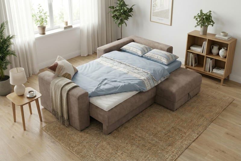 Bergen Extra djup 3-sits Bäddsoffa med Divan och Bäddmadrass i Polyesterskum och Tvättbar klädsel - Brun - Möbler - Vardagsrum - Bäddsoffor