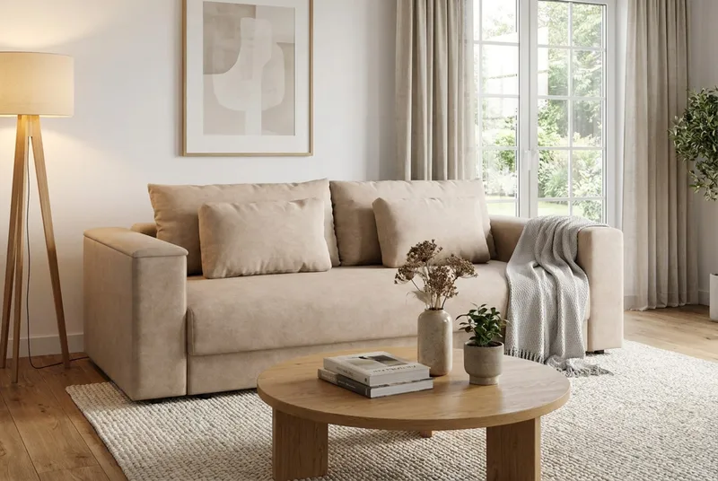 Bergen Extra Djup 3-sits Bäddsoffa med förvaring - Beige - Möbler - Vardagsrum - Bäddsoffor - 3-sits bäddsoffa