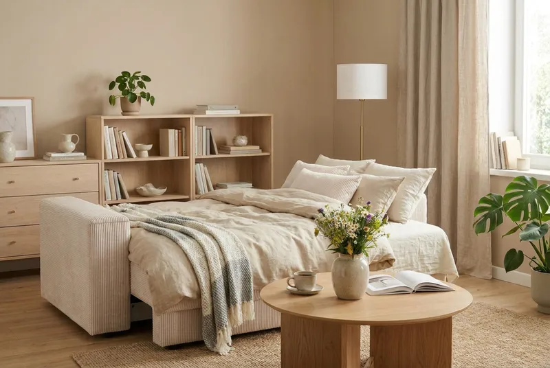 Bergen Extra Djup 3-sits Bäddsoffa med förvaring i manchester - Beige - Möbler - Vardagsrum - Bäddsoffor - 3-sits bäddsoffa