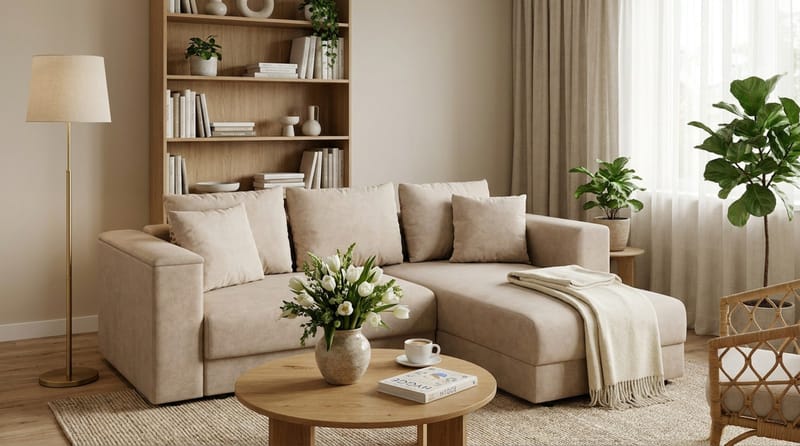 Bergen Extra Djup 3-sits Bäddsoffa med vändbar divan och förvaring - Beige - Möbler - Vardagsrum - Bäddsoffor