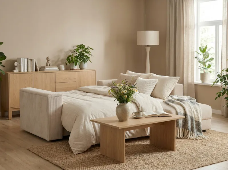 Bergen Extra Djup 3-sits Bäddsoffa med vändbar divan och förvaring i manchester - Beige - Möbler - Vardagsrum - Bäddsoffor