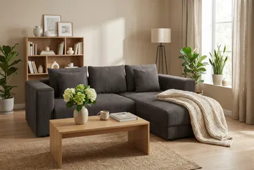 Bergen Extra Djup 3-sits Bäddsoffa med vändbar divan och förvaring i manchester - Taupe - Möbler - Vardagsrum - Bäddsoffor