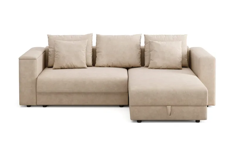 Bergen Extra djup Framåtbäddad 3-sits Bäddsoffa med Divan och Bäddmadrass i Latex och Tvättbar klädsel, Beige Tyg