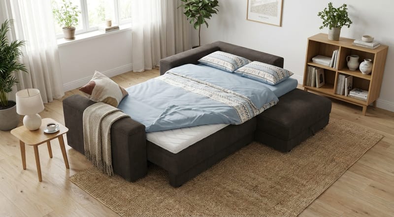 Bergen Extra djup Framåtbäddad 3-sits Bäddsoffa med Divan och Bäddmadrass i Latex och Tvättbar klädsel - Brun Manchester - Möbler - Vardagsrum - Bäddsoffor - Bäddsoffa divan