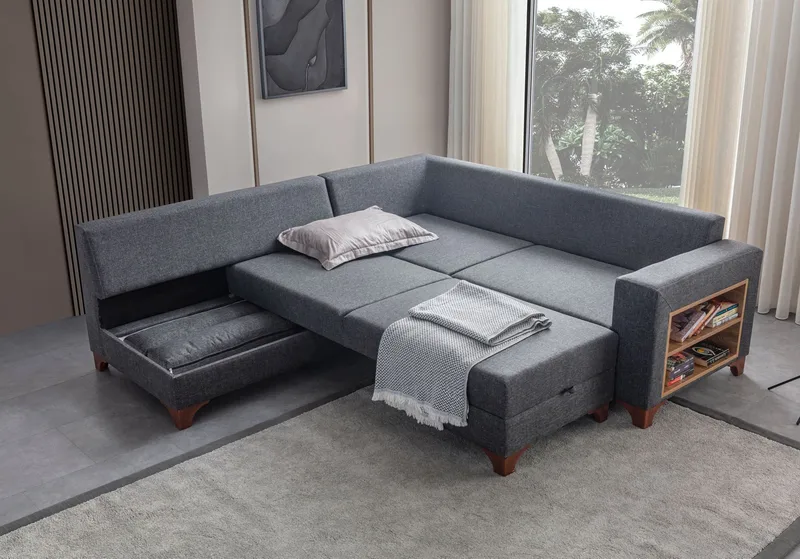 Bervik Hörnsoffa 230x90x150 cm - Antracitgrå - Möbler - Vardagsrum - Bäddsoffor - Hörnbäddsoffa