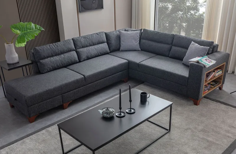 Bervik Hörnsoffa 230x90x150 cm - Antracitgrå - Möbler - Vardagsrum - Bäddsoffor - Hörnbäddsoffa
