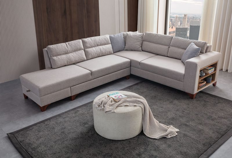 Bervik Hörnsoffa 230x90x150 cm - Kräm - Möbler - Vardagsrum - Bäddsoffor - Hörnbäddsoffa