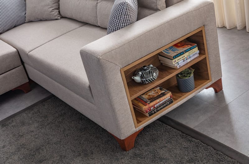 Bervik Hörnsoffa 230x90x150 cm - Kräm - Möbler - Vardagsrum - Bäddsoffor - Hörnbäddsoffa