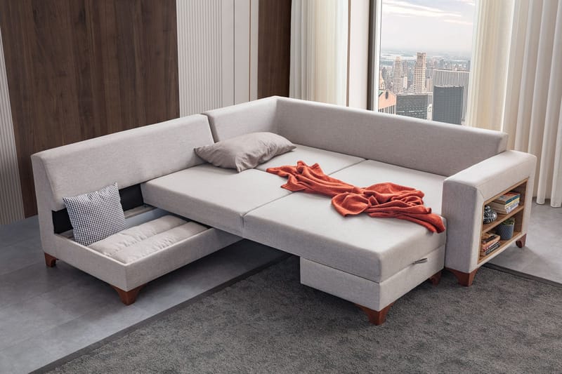 Bervik Hörnsoffa 230x90x150 cm - Kräm - Möbler - Vardagsrum - Bäddsoffor - Hörnbäddsoffa
