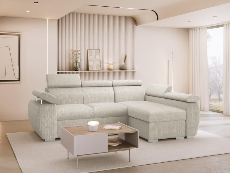 Binche 3-sits Bäddsoffa divan höger med förvaring - beige - Möbler - Vardagsrum - Bäddsoffor - Hörnbäddsoffa