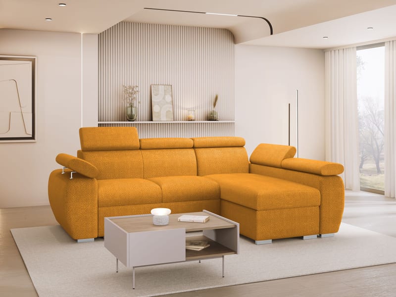 Binche 3-sits Bäddsoffa divan höger med förvaring - gul - Möbler - Vardagsrum - Bäddsoffor - Hörnbäddsoffa