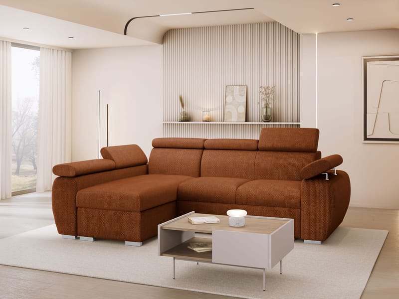 Binche 3-sits Bäddsoffa divan vänster med förvaring - brun - Möbler - Vardagsrum - Bäddsoffor