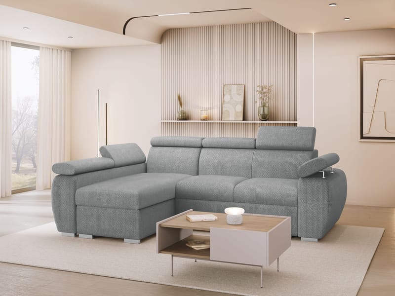 Binche 3-sits Bäddsoffa divan vänster med förvaring - Grå - Möbler - Vardagsrum - Bäddsoffor - Hörnbäddsoffa