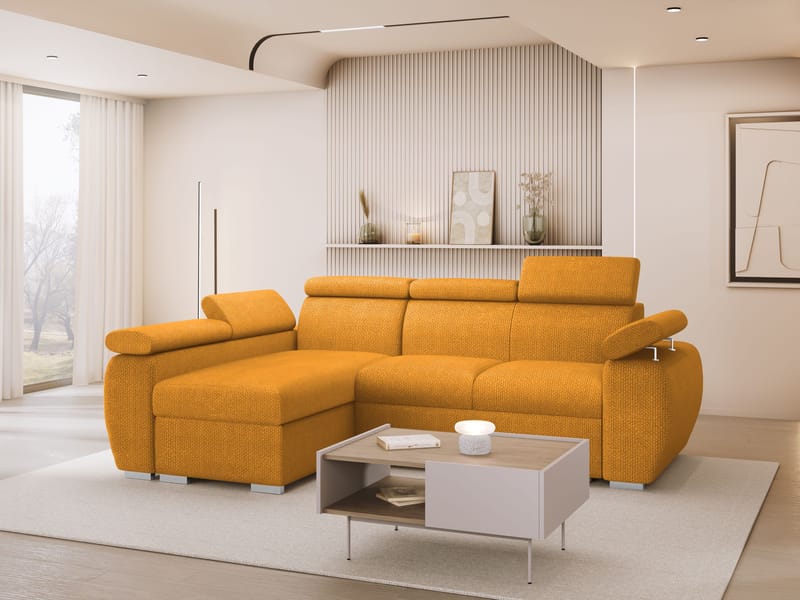 Binche 3-sits Bäddsoffa divan vänster med förvaring - gul - Möbler - Vardagsrum - Bäddsoffor - Hörnbäddsoffa